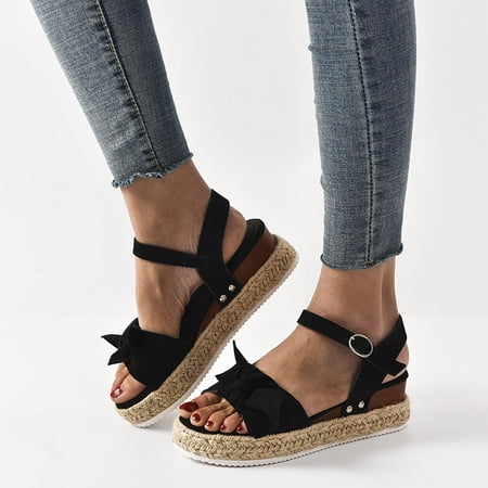 

Herrnalise Women s Ladies Fashion Solid Leopard Wedges Bowknot Sandals Casual Shoes Women s Shoes under $30