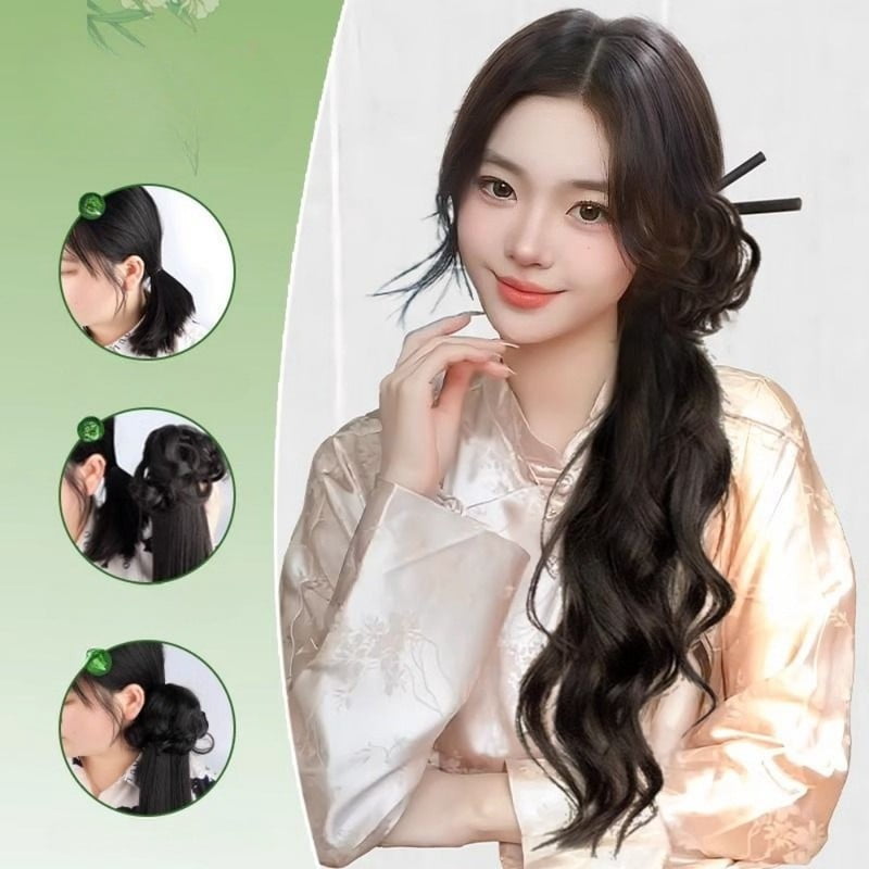 synthetic wig New Ancient Style Women Braids Wave Grab Wig Simulated Cheongsa Slightly Curled Low Ponytail Hair Photo Props
