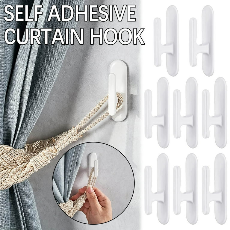 Tarmeek 8pcs Self Adhesive Hooks Wall Hooks Curtain Hook Key Hook for Wall  Decorative Pull Rope Holder Rope Rack Wall Hooks for Curtains,Towels, Hats,  Shower, Kitchen, Living Room, Office 