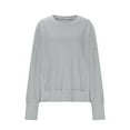 thumbnail image 3 of Womens Tops Long Sleeve Waffle Round Neck Knitted Splicing Shirts Casual Summer Trendy Blouses Cute T-Shirts Outfits Clothes Gray M,Blouse for Women, 3 of 5