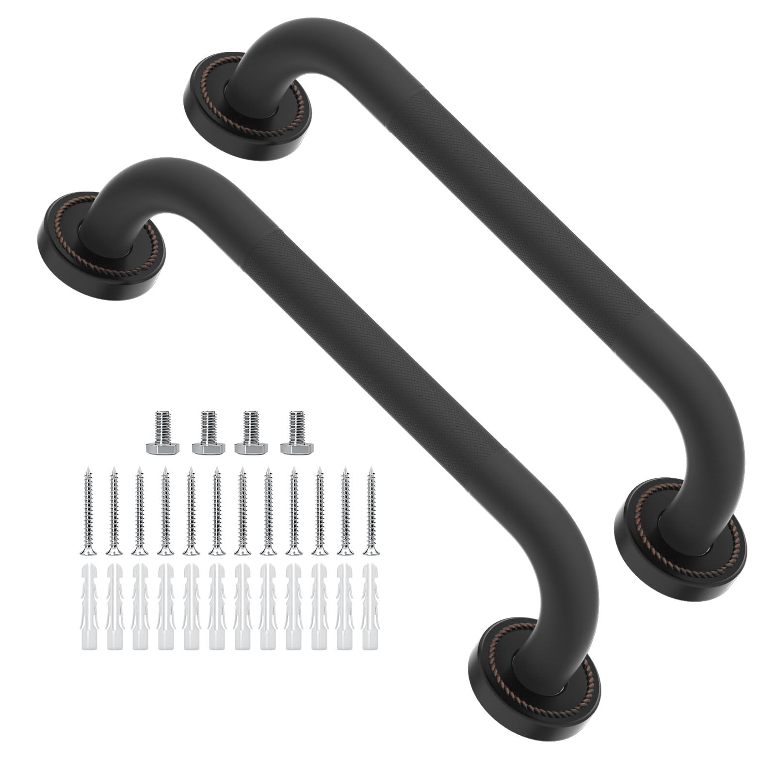 2 Pack 12 Inch Anti Slip Antique Bronze Shower Grab Bar, ZUEXT Oil Rubbed Black SUS304 Stainless Steel Bathroom Grab Bar Handle, Safety Shower Balance Bar, Elderly Senior Assist Hand Rail Support