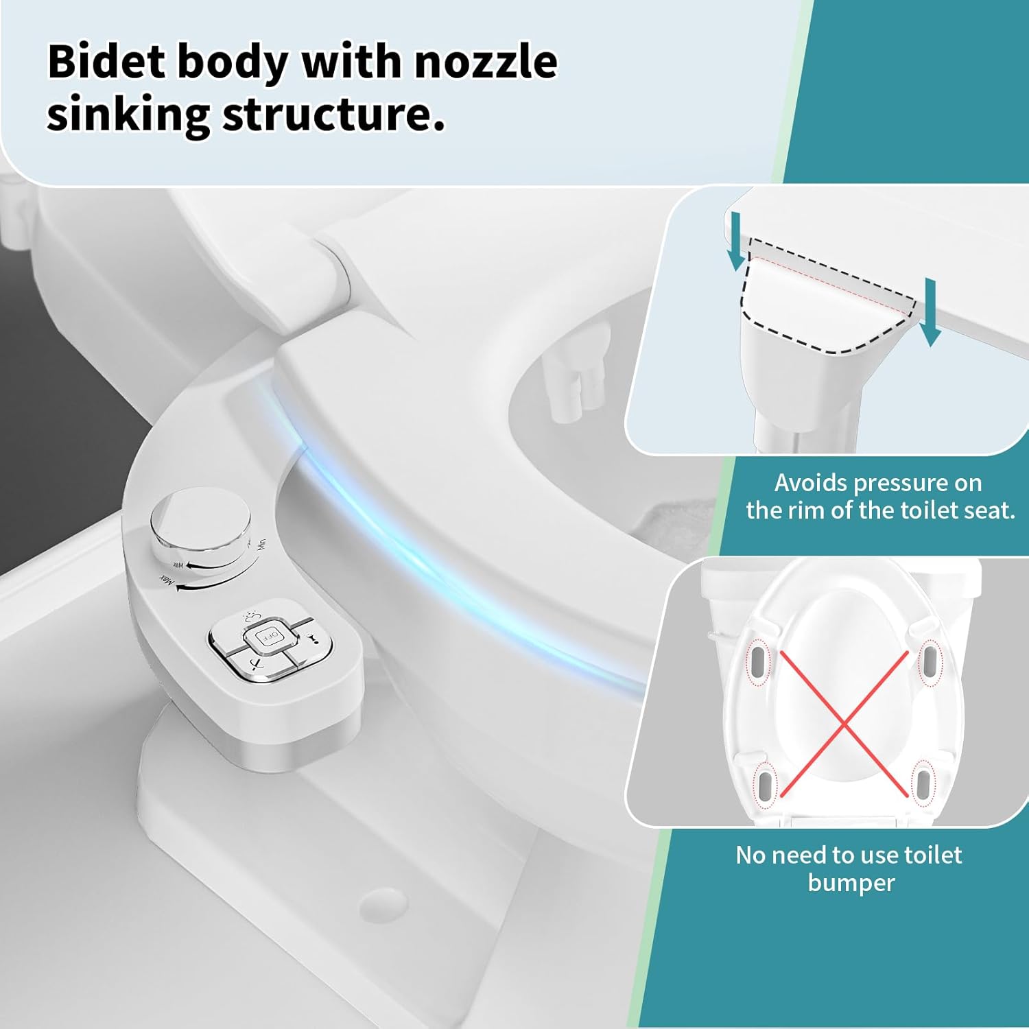 SAMODRA Non-Electric Bidet - Self Cleaning Dual Nozzle Bidet Attachment with Independent Adjustable Water Pressure (Chrome Silver)