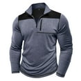 thumbnail image 5 of UVEASISHA Men's Casual Quarter Zip Pullover Long Sleeve Golf Collar T-Shirts Lightweight Slim Fit Fall Tops Fashion Color Block Workout Shirts Winter Savings Blue L, 5 of 9