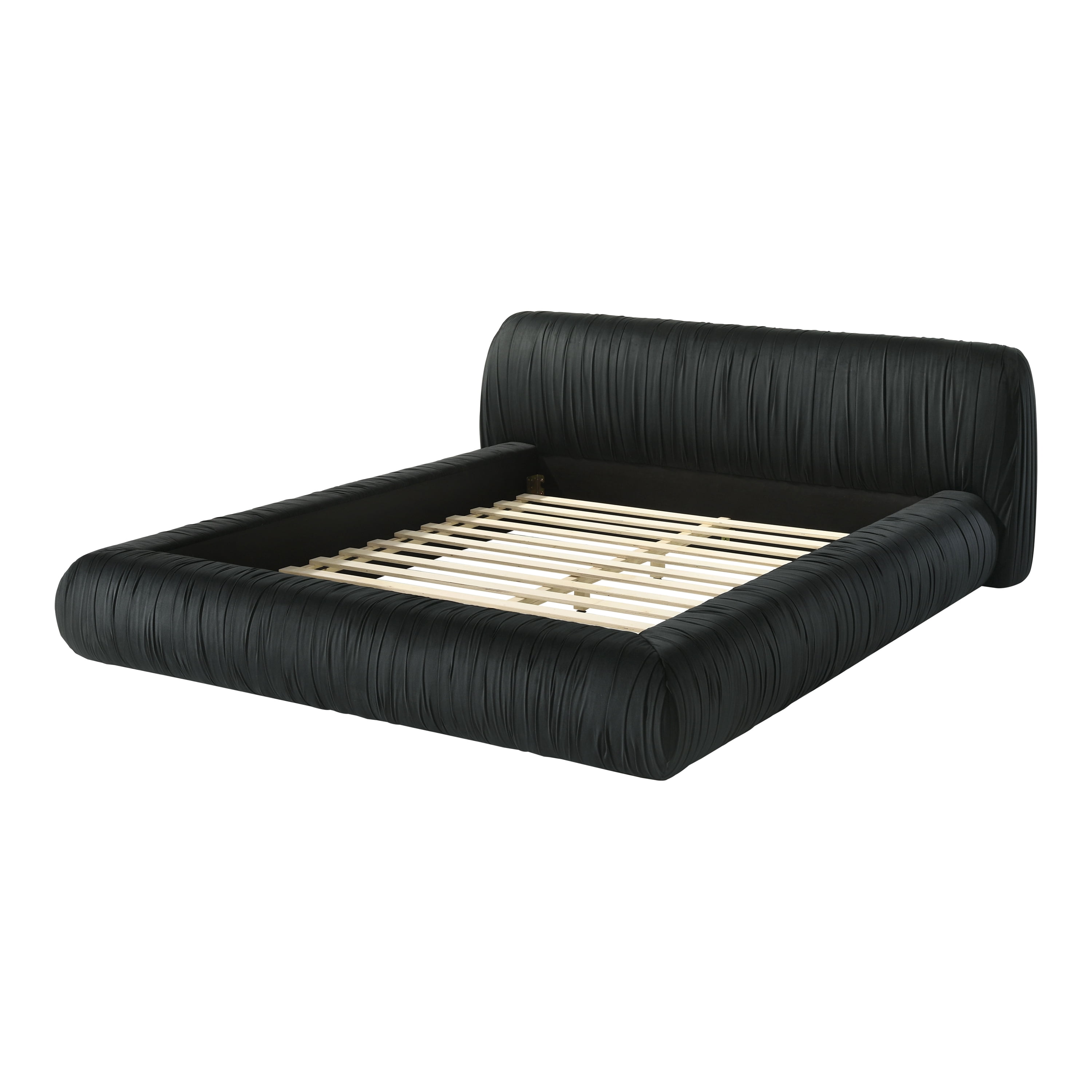 Furniture of America Mallan Adult King Fabric Pleated Upholstered Mattress Ready Bed, Black