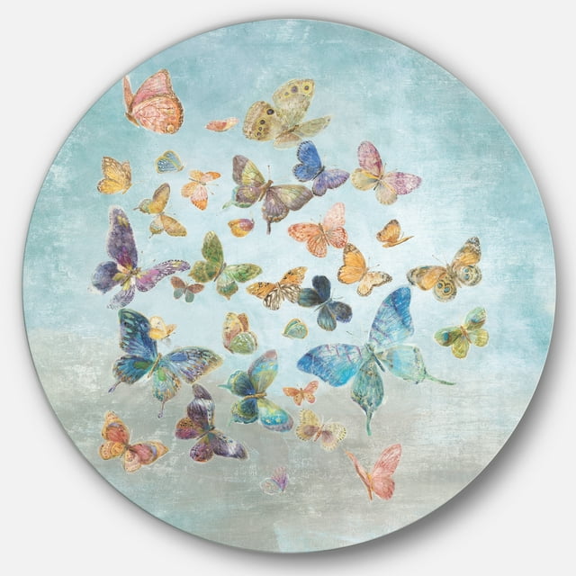 Designart 'Butterflies Dancing I' Traditional Metal Circle Wall Art