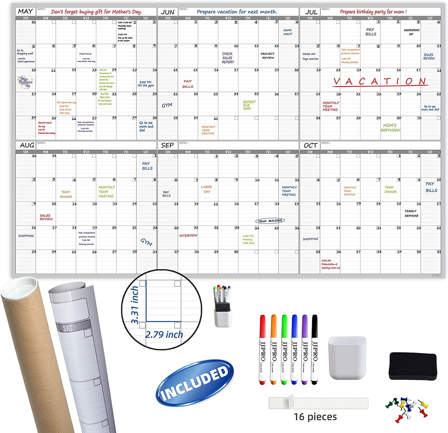 Large Dry Erase Wall Calendar - 60 x 38" Undated Blank 6 Month Planner - Giant Whiteboard 6 Month Poster - Premium Laminated Undated Calendar for Classroom, Office, Project & Family Schedule