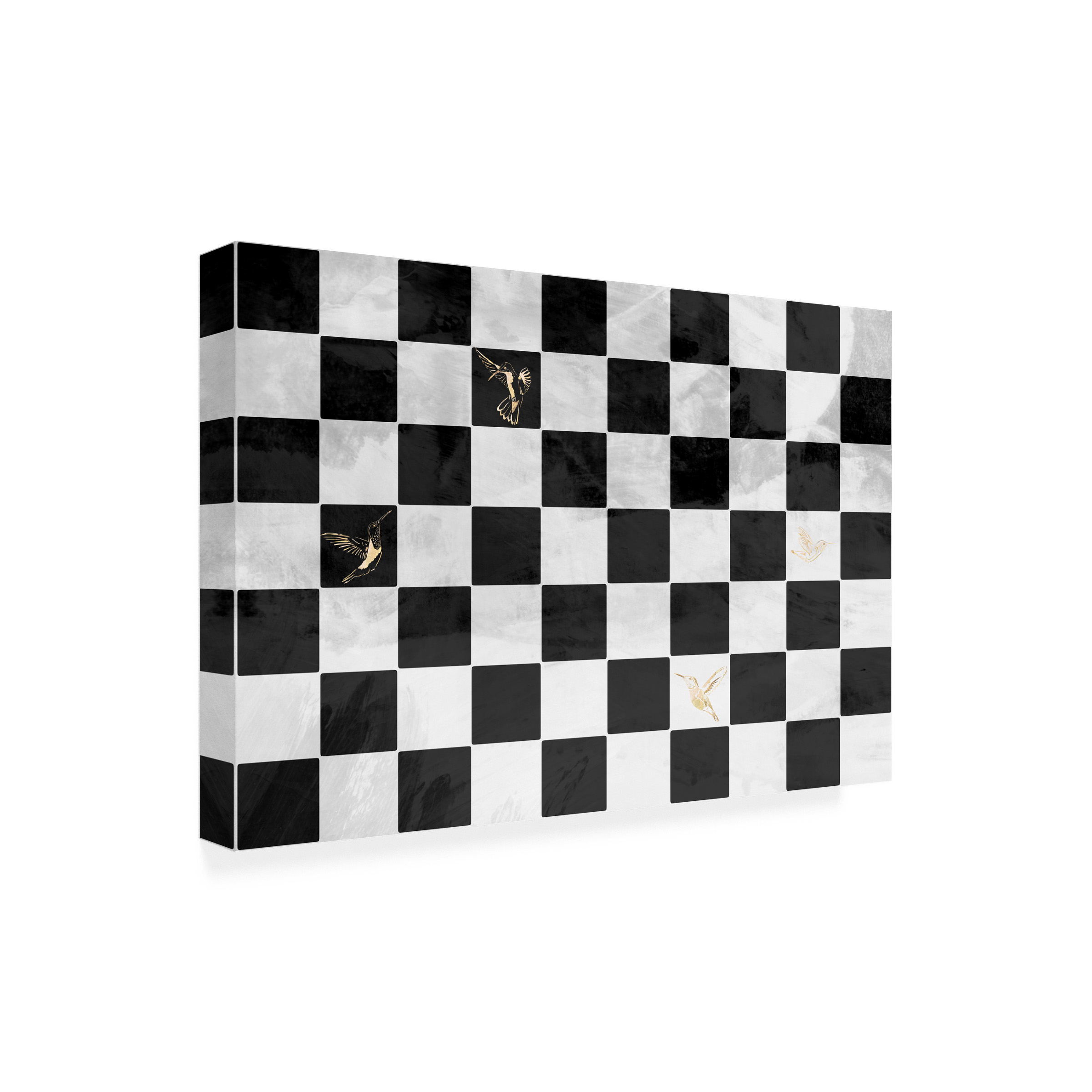 Sarah Manovski 'Checkerboard with gold hummingbirds' Canvas Art