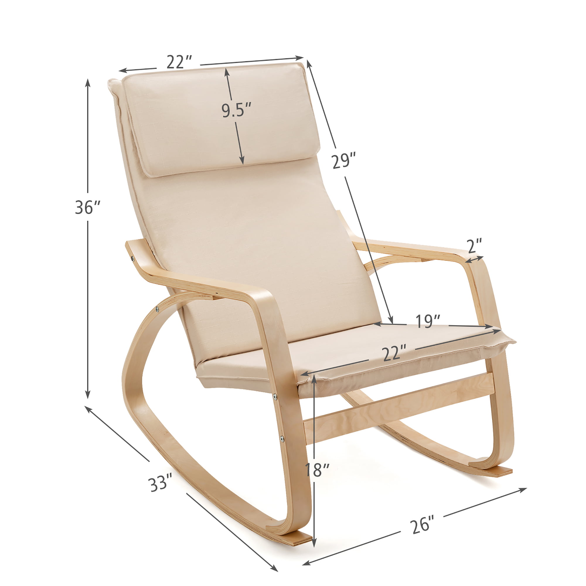 Costway Set of 2 Bentwood Rocking Chair Relax Rocker Lounge Chair w/Fabric  Cushion Beige