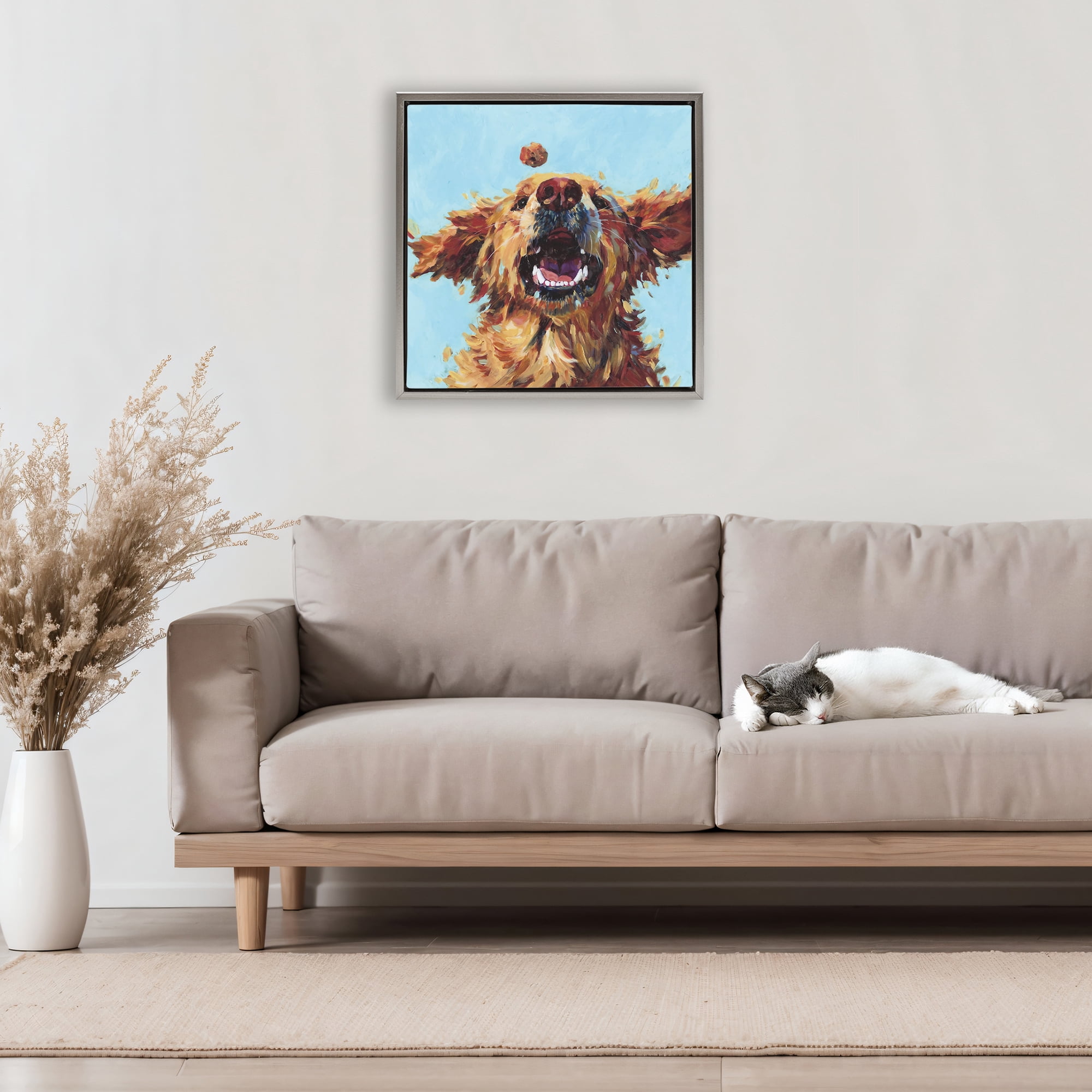 Stupell Industries Treato Loyal Dog Gray Framed Floater Canvas Wall Art, design by Studio Bautista
