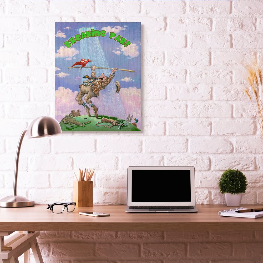 Breaking Par Funny Golf Cartoon Sports Design XXL Stretched Canvas Wall Art by Gary Patterson