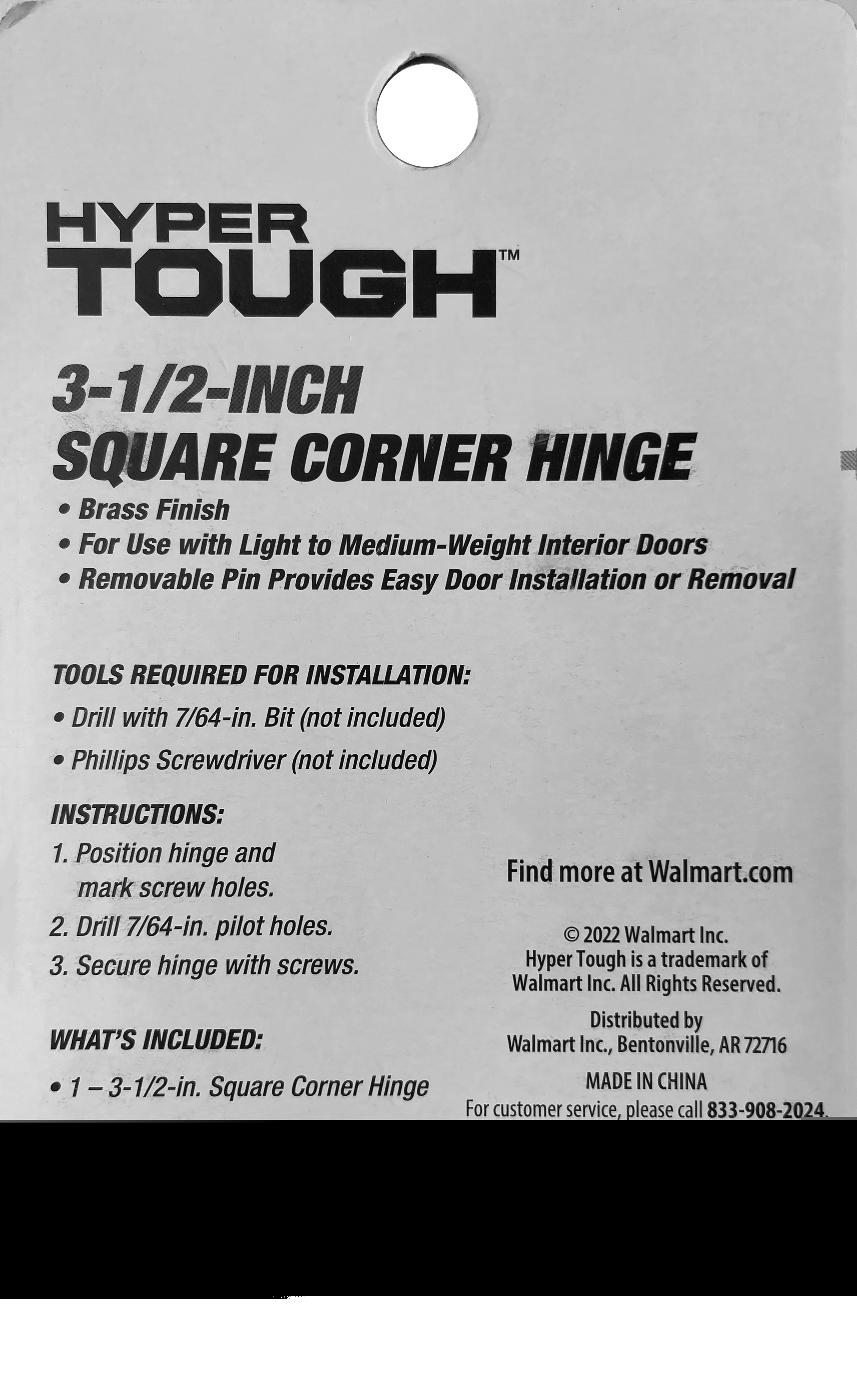 Hyper Tough 3-1/2 in. Square Corner Steel Door Hinge, Brass Finish
