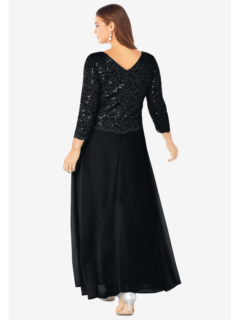 Roaman's Women's Plus Size Sparkle Lace Popover A-Line Gown With 3/4  Sleeves - Walmart.com