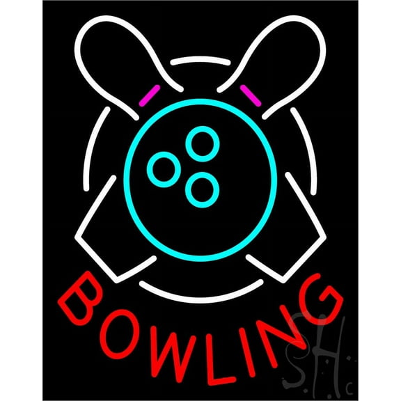 Bowling LED Neon Sign 15 x 19 - inches, Black Square Cut Acrylic Backing, with Dimmer - Bright and Premium built indoor LED Neon Sign for wall décor, arcarde, and storefront.