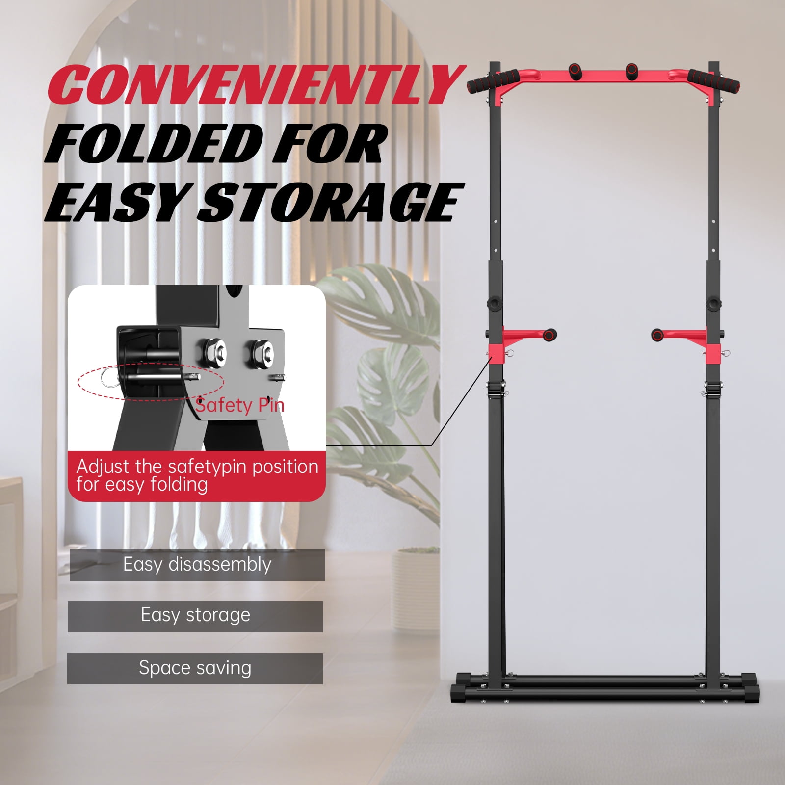 Primy 350lbs Foldable Pull Up Station, Pull Up Bar for Home Gym Workout, Free-Standing Dip Station Power Tower Strength Training Fitness Equipment
