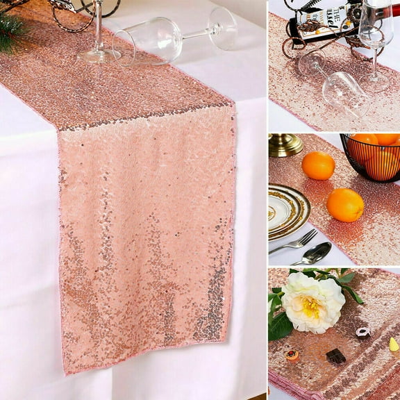 KALLORY 1Pack Table Cloth for Party Rose Gold Paillette Cloth Decorative for Table Decor and Wedding Ceremony