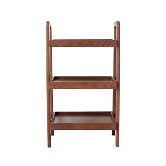 Lisonu 3-Tier A-Frame Bookshelf, 31.5" Tall Solid Oak Wood Etagere Bookcase, Freestanding Display Shelf for Living Room, Bedroom, and Office, Walnut
