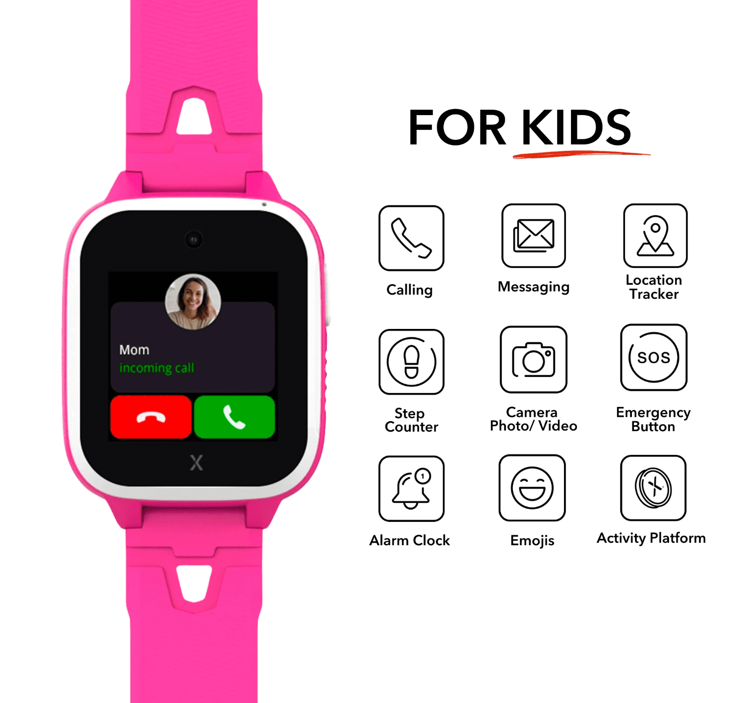 Pre-Owned Xplora XGO 3 Kids Smart Watch Phones Calls SOS GPS School Mode Camera Sim Card -Pink