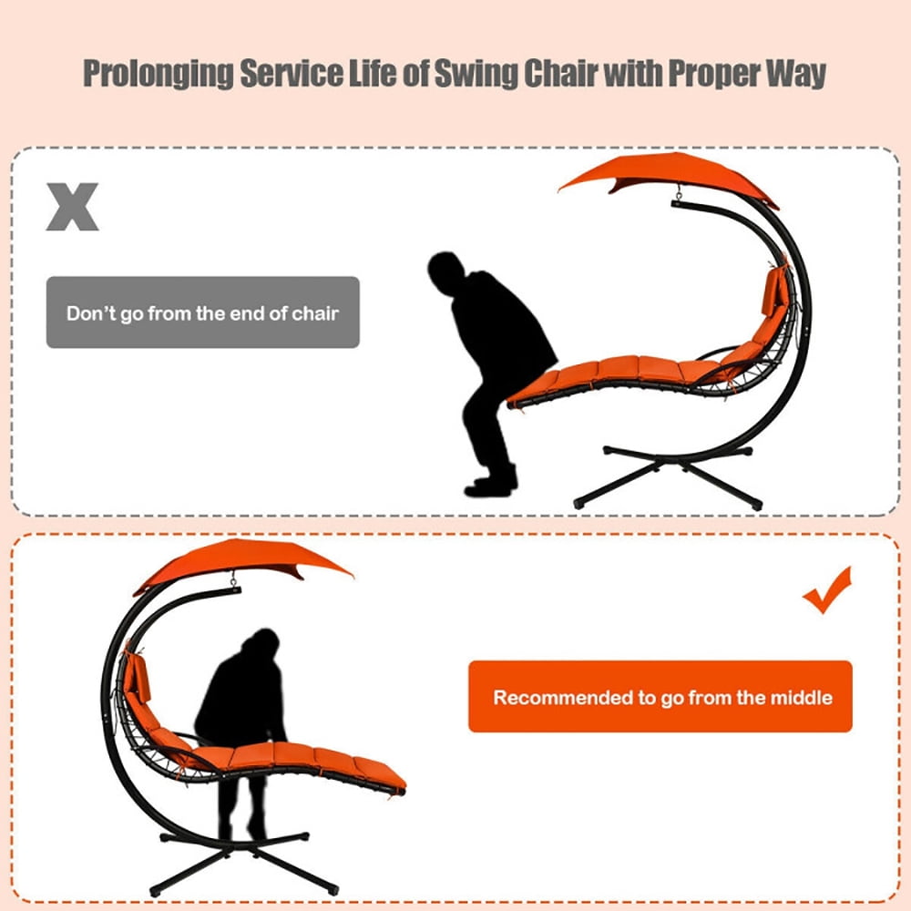 Aimee Lii Hanging Stand Chaise Lounger Swing Chair with Pillow, Patio Loungers, Orange