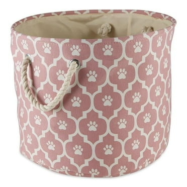 Lattice Paw Round Polyester Pet Bin, Rose - Small