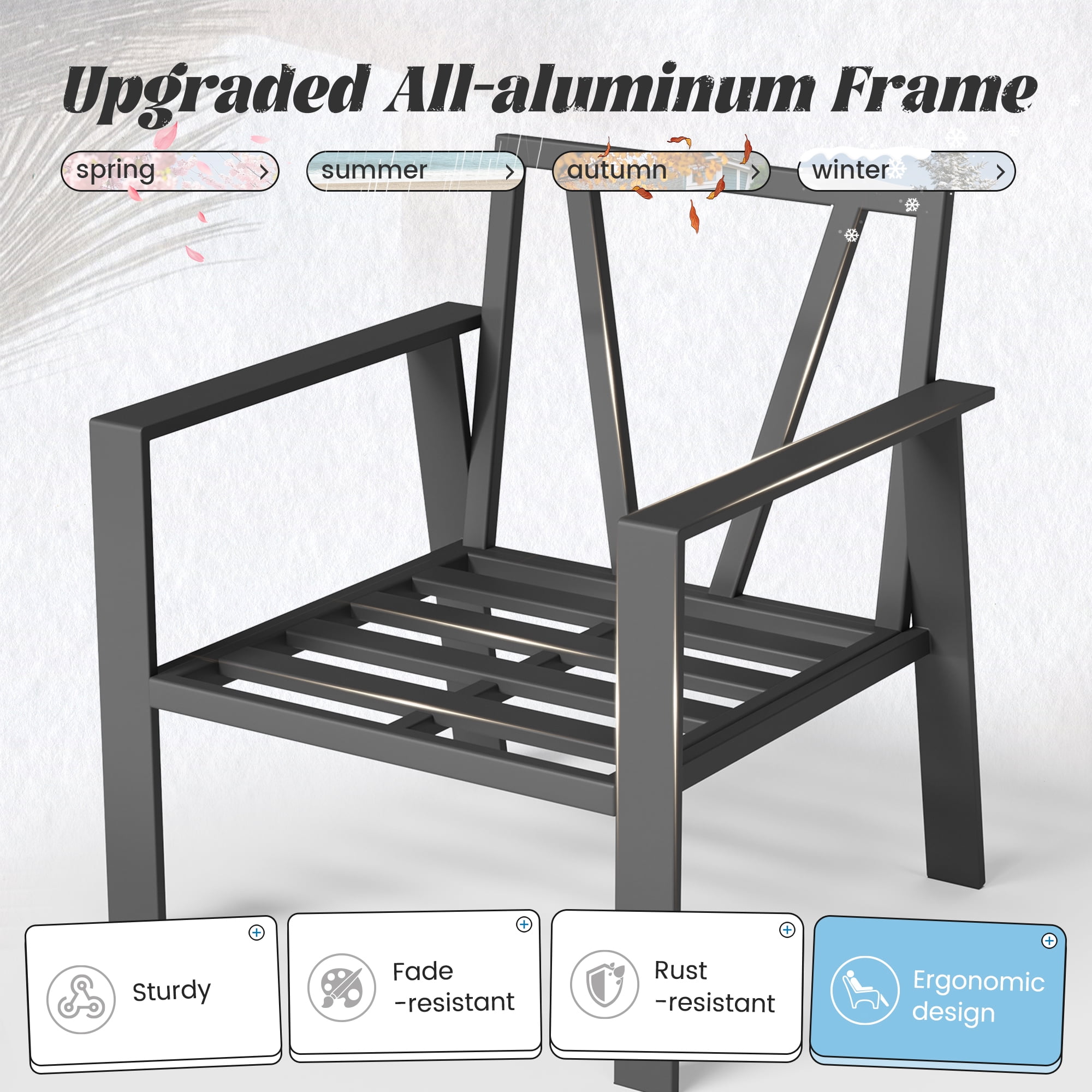 MRUAKA Aluminum Patio Furniture Set, 9 Pcs Modern Outdoor Sofa Sets, Outdoor Sectional Patio Conversation Set with Coffee Table for Backyard, Poolside, Dark Grey