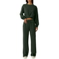 thumbnail image 2 of Women 2 Piece Outfits Sweatsuit Set Twist Front Cropped Sweatshirt Wide Leg Sweatpant Lounge Set Olive Green S, 2 of 8