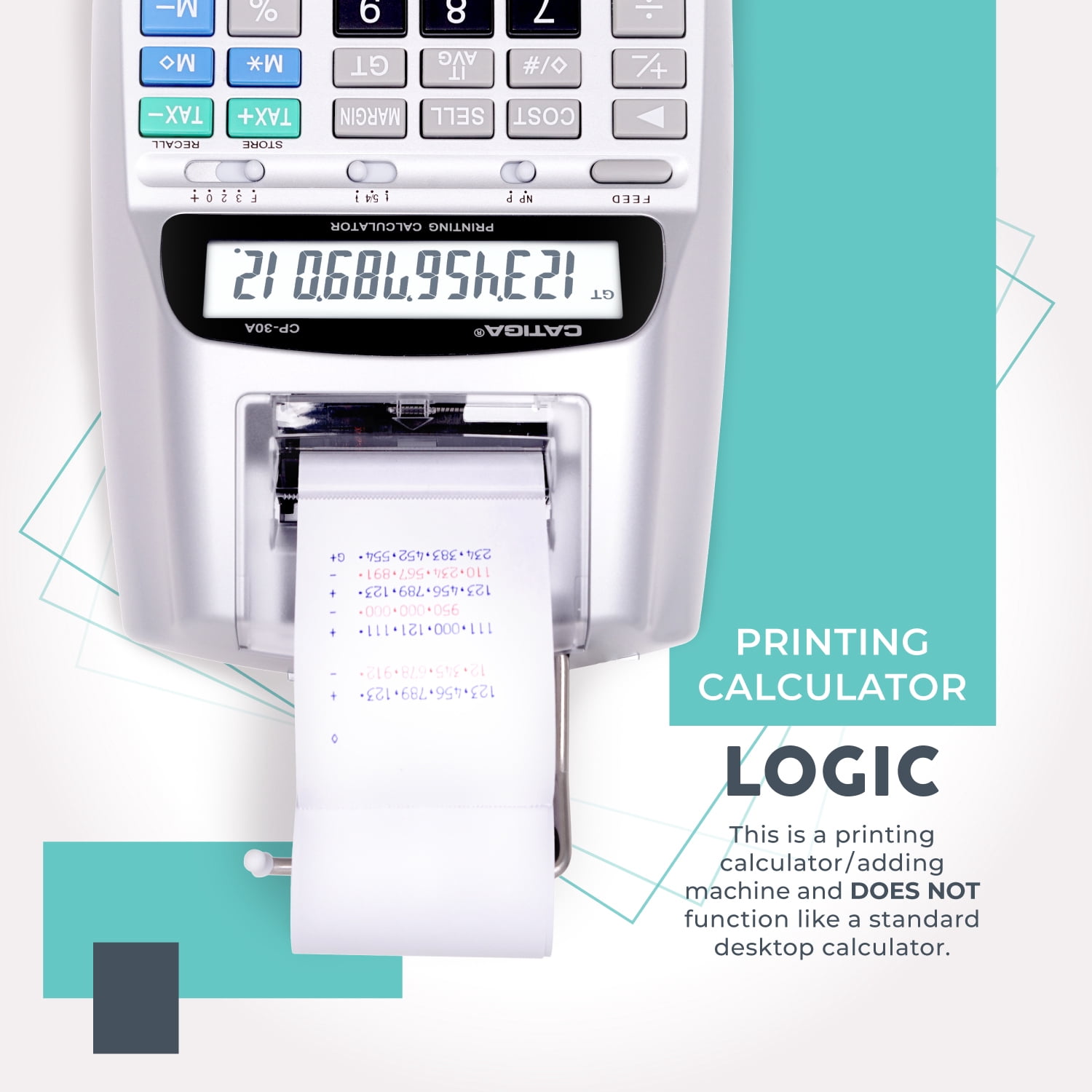 Commercial Printing Calculator, 12-Digit LCD Display, 2.03 Lines/Second, Two-Color Printing, AC Adapter (Silver)
