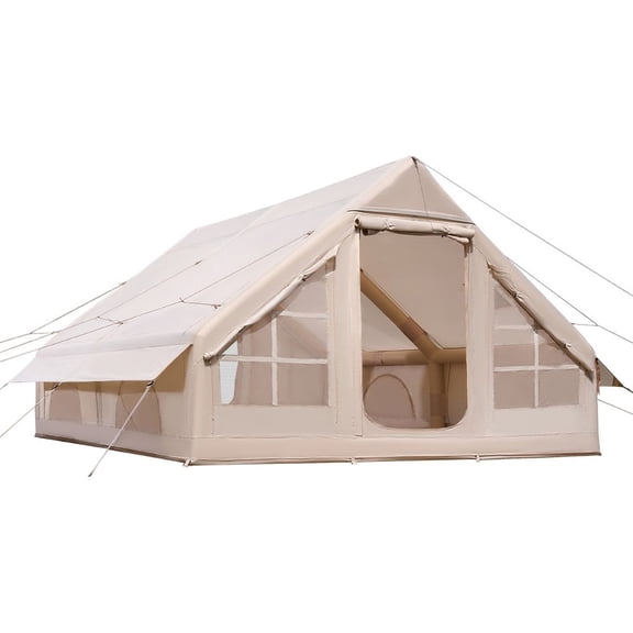 VEVOR Inflatable Tents for Camping, 5-8 Person Easy Setup Blow up Tent with Hand Pump, 300D Oxford Glamping Tent with Stove Jack 2 Doors & 4 Mesh Windows, Storage Bag Included for Easy Taking