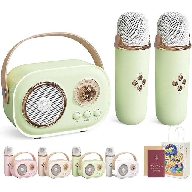 Vivamic Portable Kids Karaoke Fun Set, Viva Mic Portable Microphone, Mini Karaoke Machine with 2 Wireless Microphones Voice Changer for Home and Outdoor Entertainment (Dual,Green)