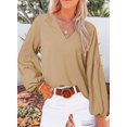thumbnail image 2 of Women's Casual Boho Floral Print V Neck Long Sleeve Loose Shirt Shirt Tops, 2 of 9