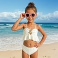 thumbnail image 2 of UngA Girl's Two Piece Swimsuit Metallic Shell Bikini Sets Cut Out Ruffle Top High Waist Hipster Bathing Suits for Girls Swimwear (White,7-8 Years), 2 of 7