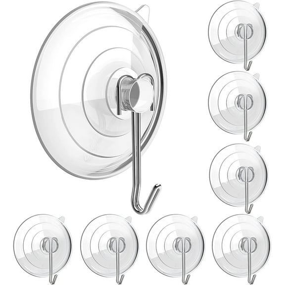Suction Cup Hooks, Upgrade 2.5 Inches Clear PVC Suction Cups with Metal Hooks 7 LB Heavy Duty Removable Large Suction Cups for Kitchen Bathroom Shower Wall Window Glass Door - 8 Packs