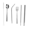 thumbnail image 2 of Juego De Utensilios Para Acampar, 7 Piezas De Paja Duradera Para Acampar De Acero Inoxidable Para Adultos Para Niños Para Exteriores Para Viajar Para Acampar ANGGREK Plata (bolsa de almacenamiento roja), 2 of 8