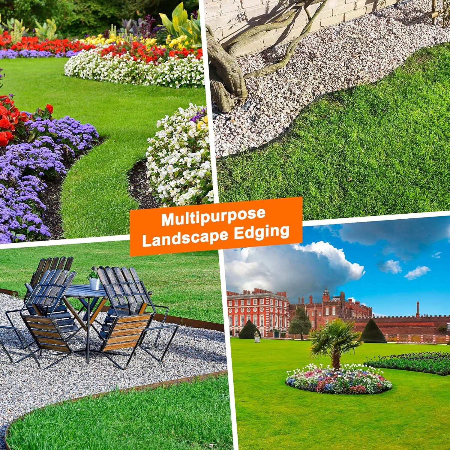 Garden Edging - 100 Feet Plastic Landscaping Edging Border with 93 Pack Spikes Apply to Flower Beds/Grass Lawn/Yard (1.57Inches Tall, Grey)
