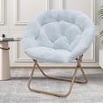 thumbnail image 2 of Round Folding Faux Fur Saucer Chair,Moon Chair for Bedroom Living Room Dorm Garden Courtyard Foldable Metal Frame Oversized Large Comfy Furry Padded Soft Lazy Cozy Lounge Chair for Adults,Light Blue, 2 of 8