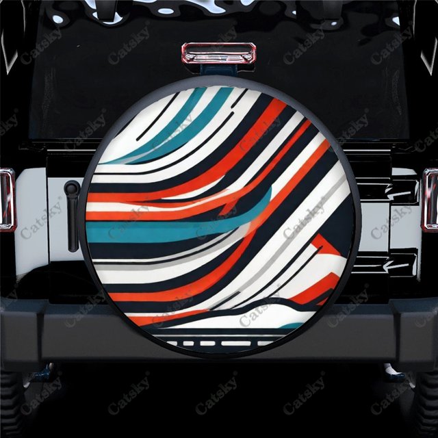 Colorful Thick Curved Lines Polyester Universal Spare Wheel Tire Cover Wheel Covers for Trailer RV SUV Truck Camper