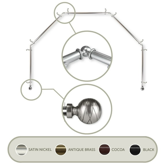 Lynn 13/16 inch 5-Sided Bay Window Curtain Rod - Satin Nickel