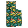 thumbnail image 2 of Green Cartoon Dinosaurs Jungle Flowers Teens Toddler Nap Mat with Pillow, Sleeping Mat Bag for Preschool Daycare 50"x20", 2 of 6