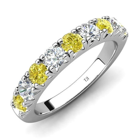 TriJewels 0.90 ctw Yellow Diamond and Lab Grown Diamond (3.00 mm) 9 Stone Wedding Band in 10K Gold