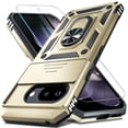 thumbnail image 1 of KOMI Case Compatible with Google Pixel 9A Built in Slide Camera Lens Cover+Screen Protector+Finger Ring Holder Kickstand,Heavy Duty Shockproof Full Body Protective Phone Cover, Gold, 1 of 5