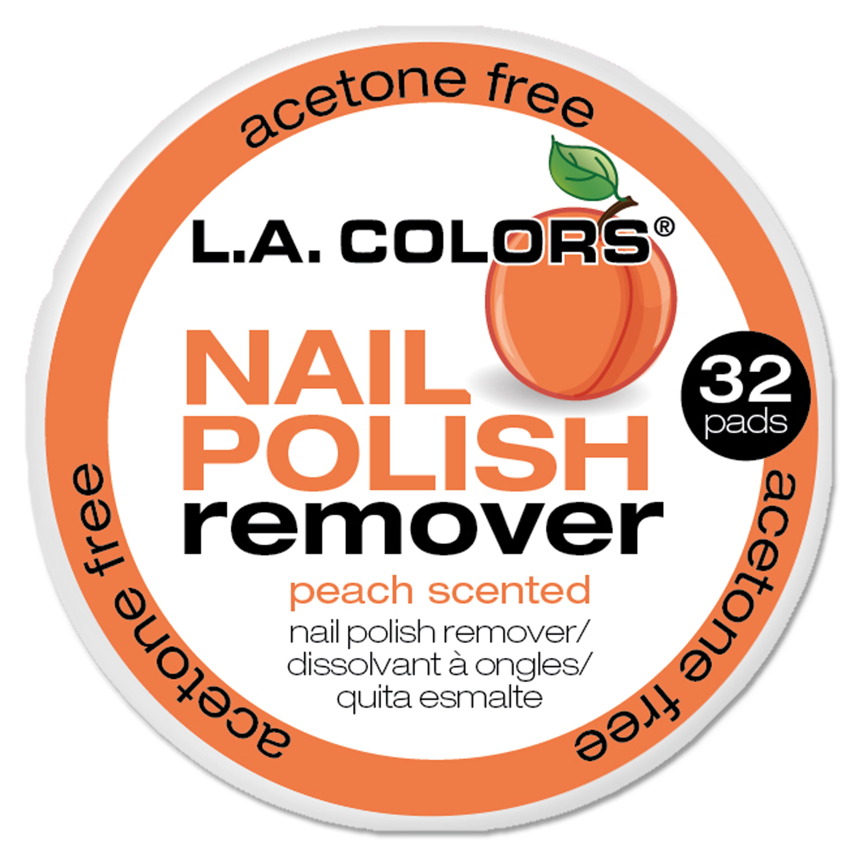 LA Colors Scented Nail Polish Remover Pads, Peach, 32 Ct 