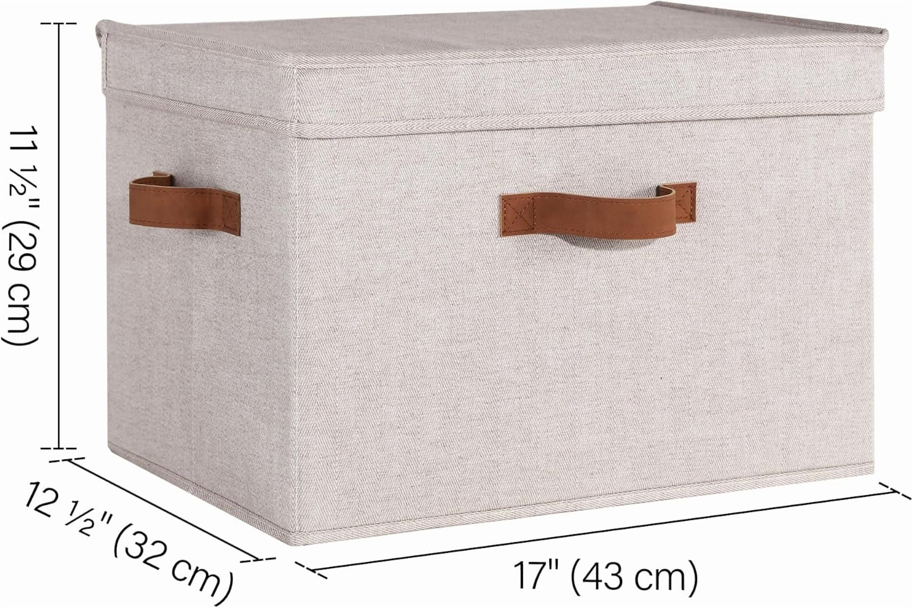 StorageWorks Fabric Storage Bins with Lid, Decorative Storage Boxes for Shelves with Handles, Jumbo, 2-Pack, Brown and Beige