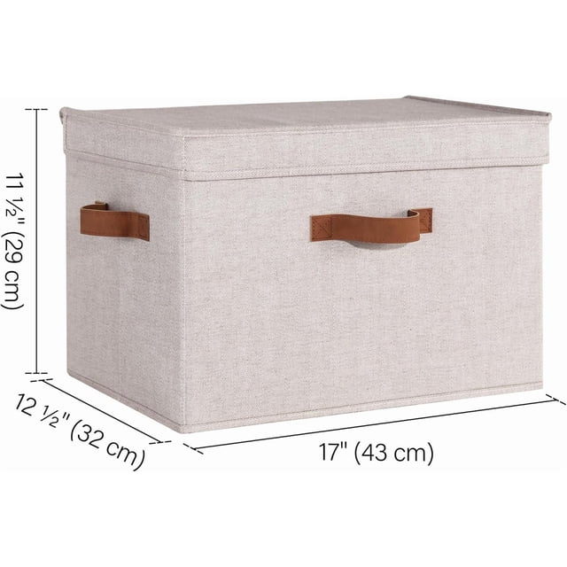 Caja de Almacenamiento de Tela con Tapa, Caja de Estante Decorativa, Cesta Organizadora de Armario Apilable con Asas, Extra Grande, Marrón y Beige, Paquete de 2,Beige