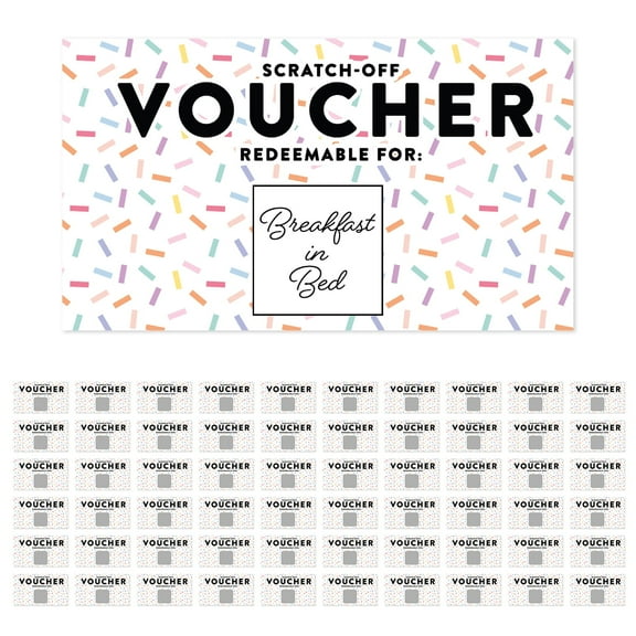 Koyal Wholesale 60 Pre-Printed DIY Scratch-Off Vouchers Couples Date Cards, Sprinkles, Valentines Day Love Coupons