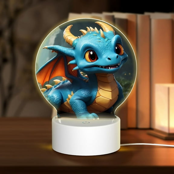 Daiia Adorable Blue Baby Dragon Pattern Acrylic Night Light, LED Touch Light, Bedroom Night Light, Soft Glowing Lamp Perfect Gift for Mother's Day, Birthday, or Christmas