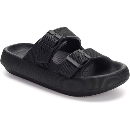 WHITIN Slides for Women Men Double Buckle Adjustable Thick Sole Pillow Slippers Bathroom Sandals