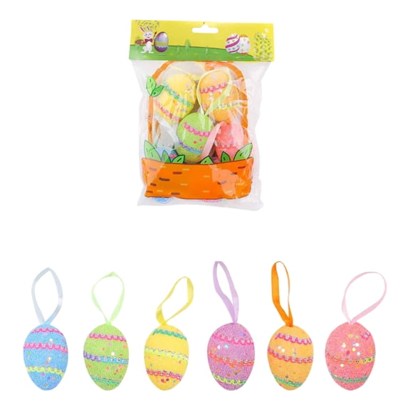 Foam Easter Egg Ornaments with Colorful Ribbon for Holiday Tree Wall and Party Décor Festive Easter Decorations for Home Use 6PCS