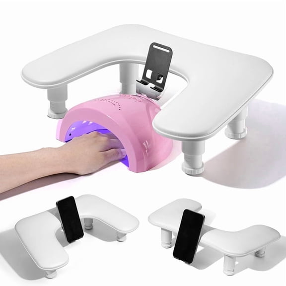 Arm Rest for Nails Tech,Manicure Nail Arm Rest with Rotating Phone Stand, U Shaped Height Adjustable White