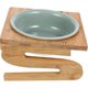 thumbnail image 3 of Ceramic Elevated Cat Bowl Set With Wood Stand Designed For Pet Owners Light Green Easy To Clean Angled Shape 1 Set, 3 of 4