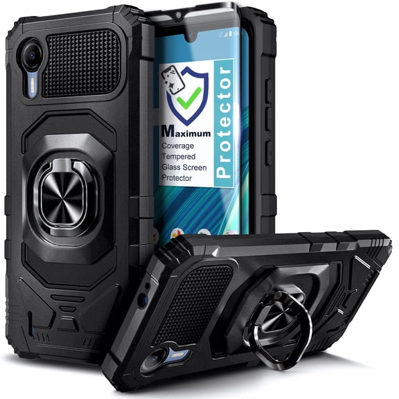 Compatible for Samsung Galaxy Xcover7 Phone Case with Tempered Glass Screen Protector, Nagebee Full-Body Protective [Military-Grade] Magnetic Car Mount Ring Holder Durable Cover (Black)