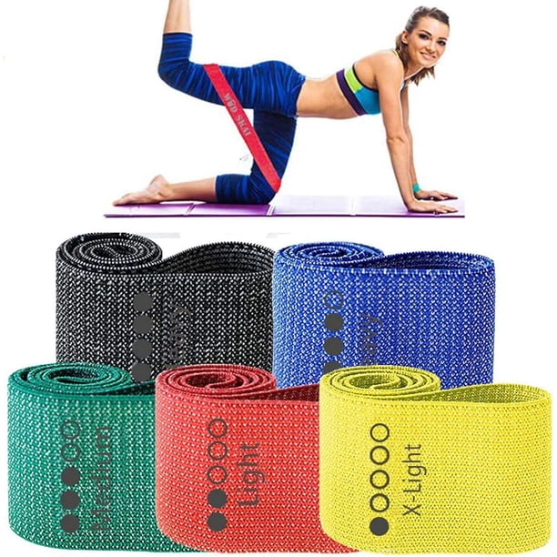 Bandas de tela para ejercicios de resistencia, bandas antideslizantes para piernas, glúteos y glúteos, bandas de entrenamiento de 5 niveles para fuerza y fisioterapia, con bolsa de transporte y